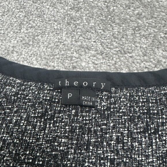 Theory Ginny Tweed Ruffle Silk Midi Shift Dress Womens XS Petite Black White - Picture 8 of 16